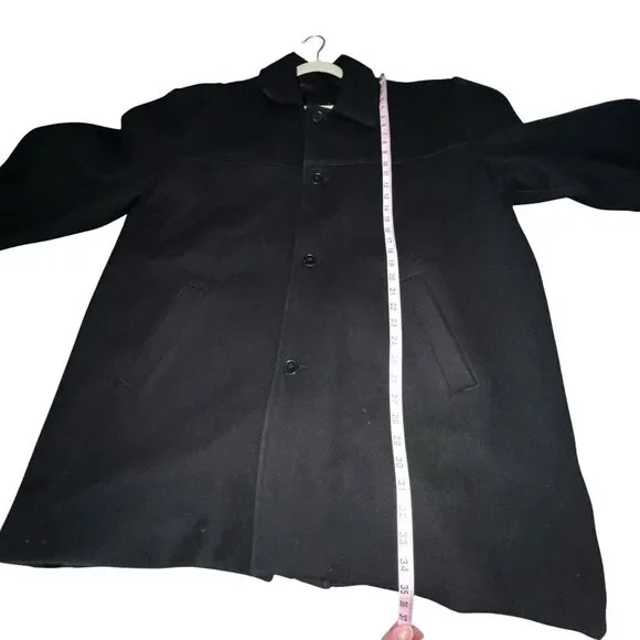 RBM OUTDOOR COLLECTION MEN BLACK‎ 100% WOOL BUTTON FRONT PEACOAT SIZE XL VINTAGE